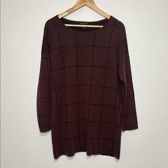 Eileen Fisher Wool Brown Grid Pattern Sweater L - Picture 1 of 7
